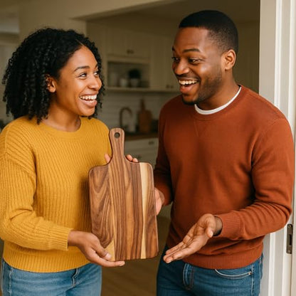 Premium Bamboo Charcuterie Board/Wooden Cutting Board, Beginner Friendly- Durable with Grip Handle For Meat, Veggies, Cheeses and Fruit- House Warming Kitchen Gift/Gift for Foodies