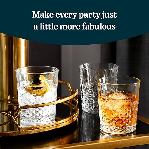 Libbey Carats Double Old Fashioned Glasses, 12 Oz Faceted Whiskey Drinking Glasses, Dishwasher Safe Rocks Glass Set for Spirits, Cocktails - color: Carats Rocks