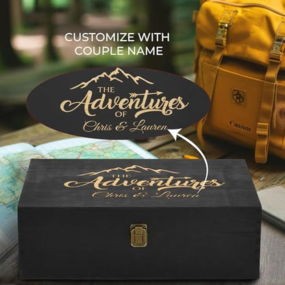 Personalized Wooden Keepsake Box – Custom Engraved Adventure Memory Box for Couples, Travel Souvenirs, Photos & Letters Storage, Wedding Gift for Anniversary & Newlyweds Gift - style: 12. Adventure Box