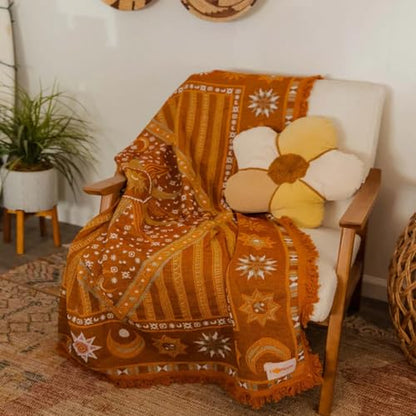 TOFUNTOY Boho Throw Blanket for Couch Sofa Bed, Decorative Throw Blanket with Tassels, 50"x60" Bohemian Woven Cover for Home Living Room Bedroom Indoor Outdoor Picnic