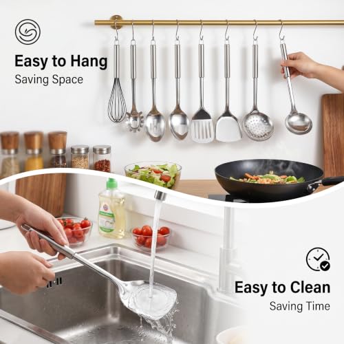 LIANYU Stainless Steel Cooking Utensils Set, 31 PCS Metal Kitchen Utensils | Non-toxic Complete Kitchen Tools with Holder, Include Spatula, Turner, Spoon, Potato Pusher, Heat Resistant & Dishwasher Safe
