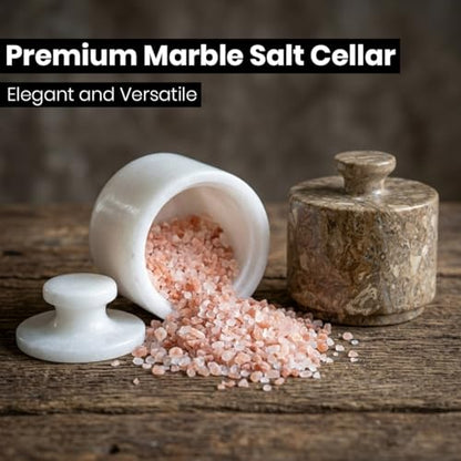 Marble Salt Cellar with Lid - Stone Salt Container for Countertop, Salt Box Keeper for Kitchen Counter, 3.5 oz OceanicX Marble Cellar (White Oceanic) - color: White Oceanic