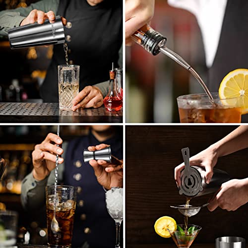 Cocktail Shaker,Cocktail Shaker Set 6 Pcs,27OZ Drink Shaker | Martini Shaker,Boston Shaker,Cocktail Strainer,Bartender Kit,Stainless Steel Double Measuring Jigger,Mixing Spoon