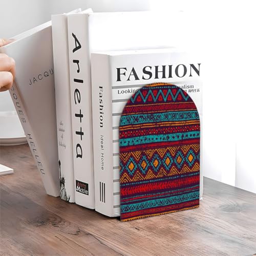 Retro Enthic Mandala Geometric Wooden Print Book Ends Decorative Wood Bookends for Shelves Heavy Books, Non-Skid Book Stoppers, 1 Pair/2 Pieces - size: Large