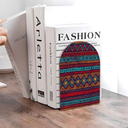 Retro Enthic Mandala Geometric Wooden Print Book Ends Decorative Wood Bookends for Shelves Heavy Books, Non-Skid Book Stoppers, 1 Pair/2 Pieces - size: Large