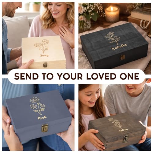Personalized Birth Flower Memory Box – Custom Engraved Wooden Keepsake Chest with Floral Design | Jewelry, Photos & Memento Storage Box | Personalized Mother’s Day Gift for Mom & Women - style: 7. Birth Flower