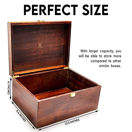 Large Wooden Storage Memory Gift Box with Hinged Lid (Chocolate Brown) - color: Chocolate Brown