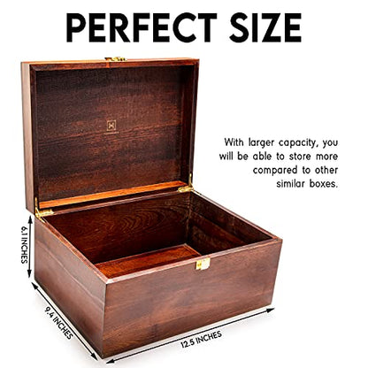 Large Wooden Storage Memory Gift Box with Hinged Lid (Chocolate Brown) - color: Chocolate Brown