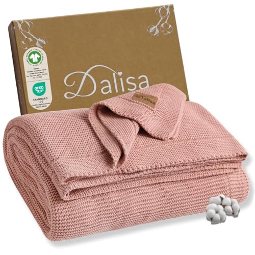 Dalisa 100% Organic Turkish Cotton Throw Blanket - GOTS Certified, Cozy - Perfect for Couch, Bed, and Home Decor - Boho Vintage Knit Alina (Pink, 60x80) | Boho vintage knit, soft and cozy all-season layer, for couch, bed and home decor - color: Pink, size