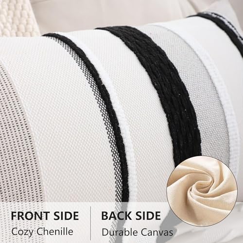 Boho Throw Pillow Cover Lumbar Pillow Cover 14x36 Black White | 1 Piece,Durable Fabric,Stripe Pillow Cover,Farmhouse Cushion Case,Chenille Pillow Case,Neutral Pillowcase for Sofa Couch Bed - color: Black Stripe1, size: 36" x 14" (Pack of 1)