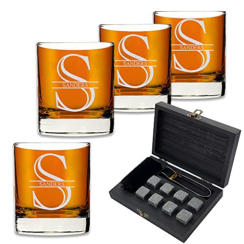 Customized Whiskey Gifts for Men - Personalized Scotch Glass Gift Set with Box - Engraved Wisky Rocks Glasses for Boyfriend, Husband, Dad - Valentine's, Birthday, Anniversary, Christmas.