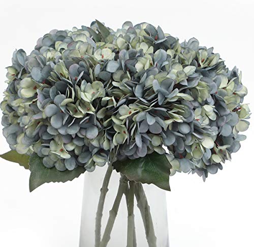 Kimura's Cabin 6pcs Silk Hydrangeas Artificial Flowers,Deep Lake Blue | Vintage Faux Hydrangea with Stems,Fake Flower,Wedding Party Bouquets,Autumn Garden Arrangement,Home Table Centerpieces Decor - color: Deep Lake Blue