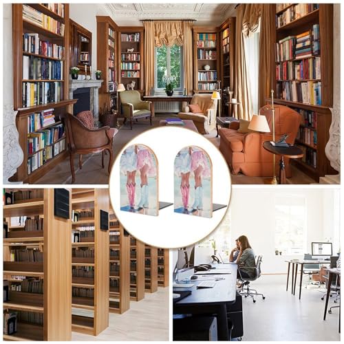 Two Women Dresses with Cowboy Boots Wooden Bookends Shelves 2 PCS Beach Preppy Sturdy Book Holders Desktop Organizer for Home Office Libraries - color: Color-1