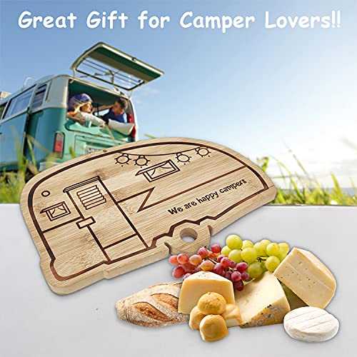 Happy Camper Bamboo Large Cutting Board, RV Wood Cutting Board for Kitchen | Personalized Chopping Board for BBQ, Charcuterie Board & Camper Decor, Housewarming & Wedding Gifts for Women and Couples - style: big