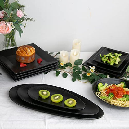vicrays Large Oval Serving Platters, 16"/14"/10" Porcelain Serving Platters for Party, BBQ,Stackable Serving Trays Serving Plates for Appetizers, Sushi, Restaurant, Set of 3 (Black)` - color: Black