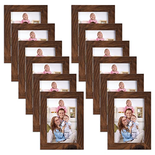 Giftgarden 3.5x5 Picture Frame Brown 12 Pack, Rustic Walnut 3.5 x 5 Photo Frames Bulk for Desktop Display or Wall Mount - color: Brown, size: 3.5x5