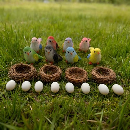 32 Pcs Bird Decorative Figurines Miniature Bird Nest Egg Figurines Cake Topper for Fairy Garden Moss Micro Landscape Home Decoration
