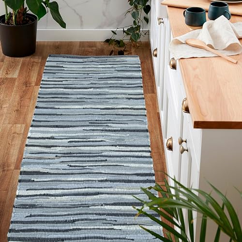 Chindi Area Runner 2x6 Feet - Charcoal | Cotton Large Hand Woven Runners for Hallways, Easy Clean Reversible Rugs for Outdoor Use - color: Charcoal, size: 2' x 6' (Runner)
