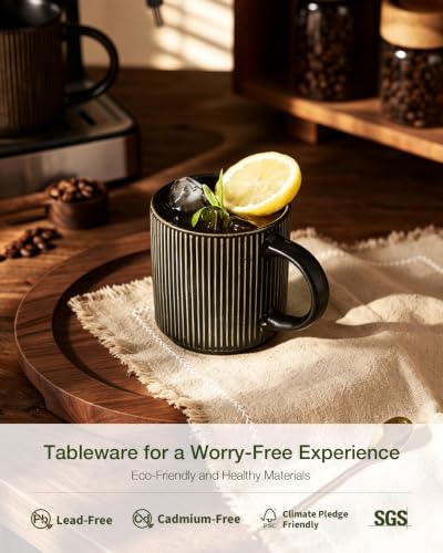 famiware Coffee Mug Set of 4, Star 12 oz Ceramic Mugs Cups Set with Handle | Stoneware Stackable Catering Cup for Coffee, Tea, Cappuccino, Latte, Microwave & Dishwasher Safe, Black - color: Star-Black, size: 4 Count (Pack of 1)