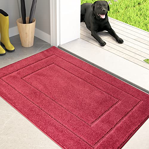 PURRUGS Dirt Trapping Door Mat Indoor Entrance, 20" x 31.5", Burgundy Red | Machine Washable, Non-Slip, Waterproof TPR Backing, Super Absorbent, Low Profile, Entryway Rug for Muddy Paws and Shoes - color: Burgundy Red, size: 20" X 31.5"