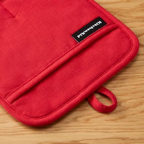 KITCHENAID Gourmet Series Gridlines Pot Holders 2-Pack Set, Heat Resistant up to 600°F, Soft Silicone Grip, Magnetic Cuff, Passion Red, 8"x8" - color: Passion Red