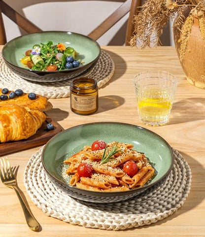 LERATIO 9.0" Ceramic Pasta Bowls Set of 6,38oz Large Stoneware Bowls Set | Reactive Glaze Serving Bowls Set,Wide Bowl for Pasta,Salad,Fruit & Noodles,Housewarming & Wedding Gift-Light Green - color: Light Green, size: Set of 6