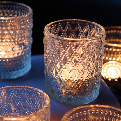 Clear Votive Candle Holders, 3 Patterns 24 pcs Glass Tealight Candle Holders for Christmas Wedding Table Centerpiece Birthday Party - color: Clear 3
