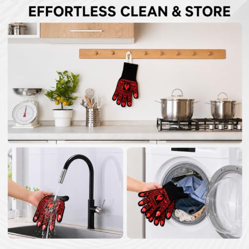 IGNISGUARD® BBQ Gloves, Heat Resistant Grill Gloves, 1 Pair, Red (L) | EN407:2020 tested with textured silicone grip, three-layer construction and long knit cuff for added wrist coverage. - color: Red, size: Large