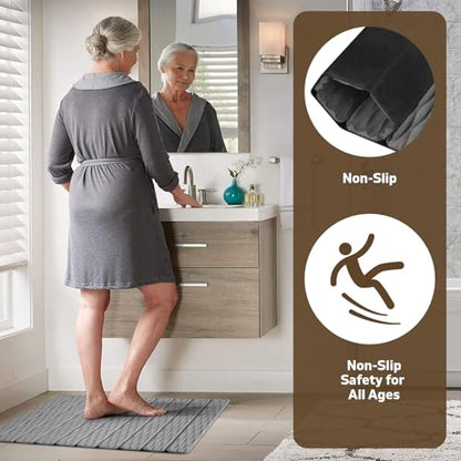 Foldable Stone Bath Mat, 2 Pcs Fast Drying Diatomaceous Earth Stone Drying Mat with Grooves on Surface, Non-Slip Rubber Base, Easy to Store and Clean (Grey, 24"x 16" & 8"x 4") - color: Gray（groove）, size: 24" x 16"