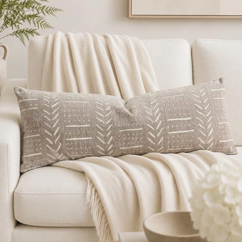 Decorative Long Lumbar Pillow Cover 14x36 for Bed, Taupe Soft Woven Chenille Accent Pillow Cover for Bedroom Couch Sofa, Textured Farmhouse Boho Cushion Cover - color: Taupe, size: 36" x 14" (Pack of 1)