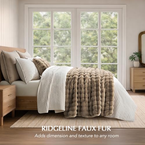 Faux Rabbit Fur Bubble Throw Blanket, 50"x60", Greige | Ultra Soft, Luxury Faux Rabbit Fur Throw, Thick Warm Bubble Blanket, Cozy Fluffy Reversible, for Bed, Couch, Chair, Sofa - color: Greige, size: 50"x60"