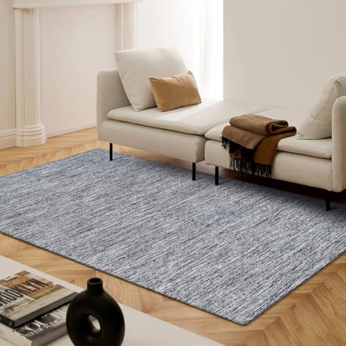 Hand Woven Area Rug 3x5 Feet - Rustic Farmhouse Bohemian Accent Rug for Living Room Bedroom Kitchen Entryway Floor Mats - Ideal for High Traffic Areas 100% Cotton Rag Rug Blue - color: Blue, size: 3' x 5' (Rectangular)