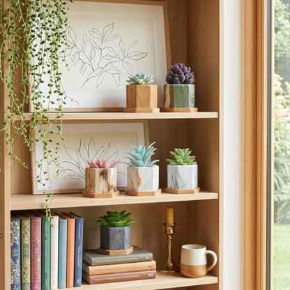 Marbling Ceramic Flower Pot Succulent Small Plant Cactus Herbs Planter Ceramic Pot with Drainage Hole Matte Container(6 Pcs,Hexagon Style) - style: Hexagon Style