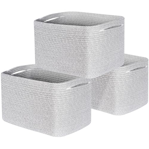3-Pack Decorative Woven Storage Baskets for Shelves, Cube Bin Box for Organizing Books, Shoes, Dog Toys, Pantry Closet and Living Room Organizer, Light Gray Mix - color: Light Gray Mix