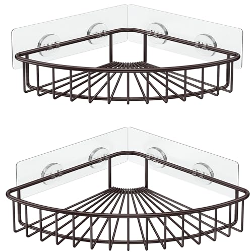 SMARTAKE 2-Pack Corner Shower Caddy, SUS304 Stainless Steel, Bronze | Wall Mounted Bathroom Shelf with Adhesive, Storage Organizer for Toilet, Dorm and Kitchen - color: 02-bronze, size: 8.7 X 8.7 X 2.0 Inches