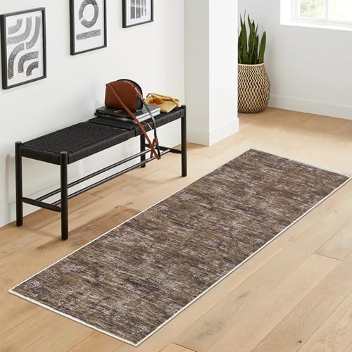 2x6 Runner Rug Washable Kitchen Runner Rug Modern Abstract Runner Mat for Hallway Contemporary Solid Rug Non-Slip Foldable Aesthetic Accent Floor Carpet for Living Room Bedroom, Brown - color: Brown, size: 2' x 6' (Runner)
