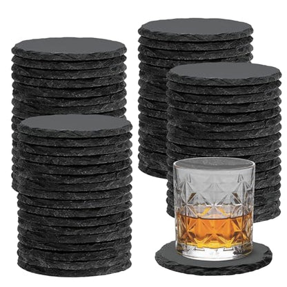 68 Pcs 4 Inch Round Black Slate Coasters Bulk for Laser Engraving | Natural Slate Stone Coasters, Laser Engraving Blanks, Anti-scratch Bottom, DIY Craft, for Office Bar Home Dinner Table Decor - size: 68 Round Coasters