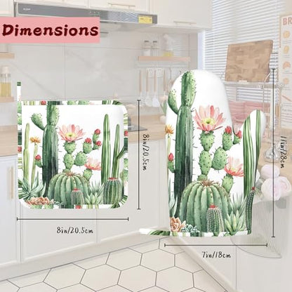 Cactus Succulent Greenery Flower Heat-Resistant Silicone Oven Mitts and Pot Holder 4 Piece Set,Non-Slip Kitchen Oven Gloves for Baking, BBQ, Cooking,Grilling - color: Cactus Succulent Greenery Flower