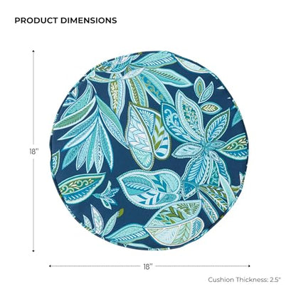 Set of 2 Outdoor 18 inch Round Patio Dining Chair Pads – Comfortable Fiber-Filled Seat Cushions with Ties, Reversible Polyester Fabric, Botanical Crestwood - color: Botanical Crestwood