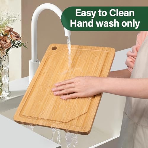 Bamboo Cutting Board Set of 3, Cutting Boards For Kitchen with Juice Groove, Bamboo Chopping Board Set, Serving Board Set for Meat, Vegetable and Cheese - color: Bamboo Set of 3 with Hole
