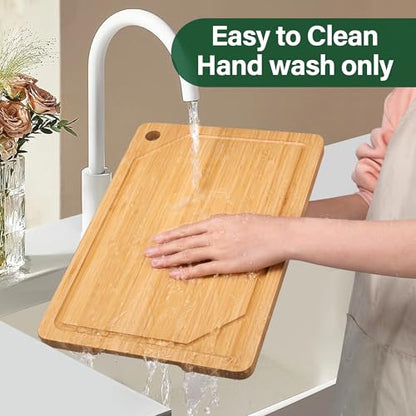 Bamboo Cutting Board Set of 3, Cutting Boards For Kitchen with Juice Groove, Bamboo Chopping Board Set, Serving Board Set for Meat, Vegetable and Cheese - color: Bamboo Set of 3 with Hole
