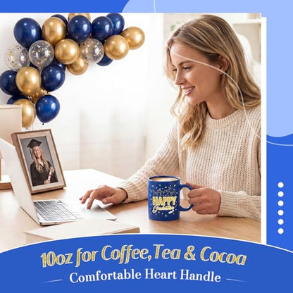 Pickmesh Graduation Coffee Mug Set of 6, 10oz Ceramic Coffee Cups with Heart-Shaped Handles, Navy Blue and Gold Class of 2026, Congrats Grad, Bulk Graduation Gifts for Party Favors - color: Blue, style: Graduation