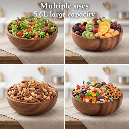 Acacia Wooden Salad Bowl Set 4Pcs,Wood Bowls Decorative With Wooden Spoons For Cooking,Forks, And Tongs.Acacia Wood Salad Bowl, Single-serve bowl,Couple Bowls For Housewarming Gift,Wedding