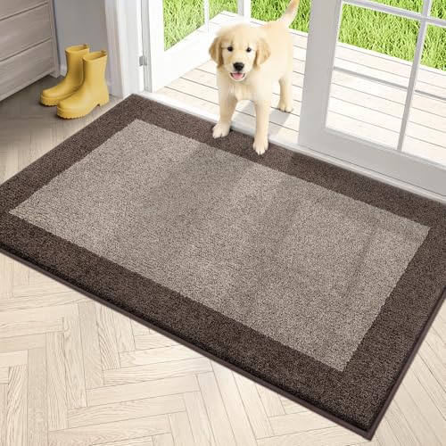 PURRUGS Dirt Trapping Indoor Door Mat, 34" x 60", Beige & Grayish Brown | Machine Washable, Non-Slip, Waterproof TPR Backing, Super Absorbent, Low Profile, Entryway Rug for Muddy Paws and Shoes - color: Beige & Grayish Brown, size: 34" X 60"
