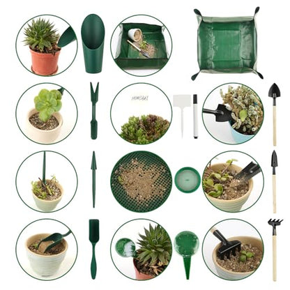 16Pcs Garden Tools, Mini Garden Hand Transplanting Succulent Tools Set, 19.6" Thickened Plant Repotting Mat & Succulent Hand Tools, Plants Transplanting Supplies for Indoor Outdoor Fairy Care, Cactus