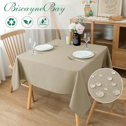 Biscaynebay Textured Fabric Square Tablecloths 90x90 Inches, Natural Water Resistant Spill Proof Card Table Cloth Folding Table Cover for Dining, Kitchen, Wedding and Parties, Machine Washable - color: Natural, size: 90" x 90" (Square)