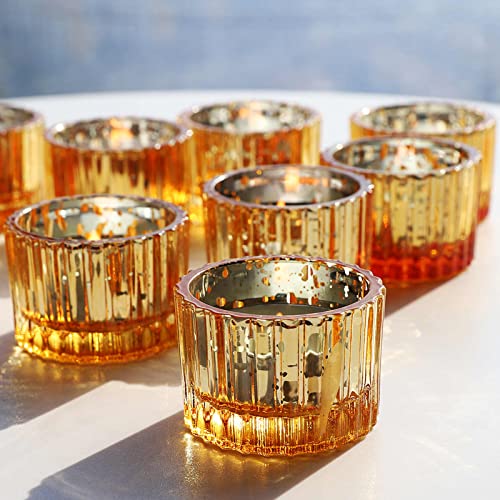 VOHO Mercury Gold Candle Holders for Wedding Decor, Tealight Candle Holder | Set of 12 Gold Votive Candle Holders for Table Centerpiece, Mercury Glass Candle Holder Gift for Christmas Holiday(2’’x1.4’’) - color: Gold