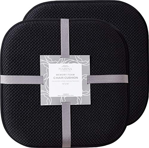 Marina Decoration Premium Thick Comfortable Cushion Memory Foam Chair Pads Honeycomb Pattern Nonslip Rubber Back Seat Topper Rounded Square 16 x 16 Seats Cover for Kitchen Chairs, 2 Pack Black - color: Black, size: 2 Pieces Pack