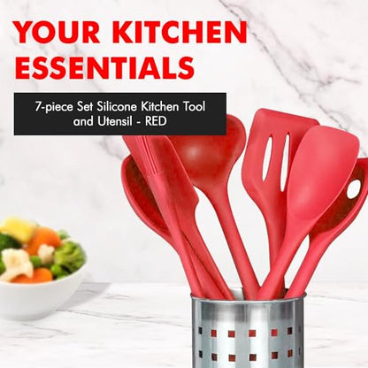 Chef Craft 42077 7 Piece Silicone Kitchen Tool and Utensil Set, Red - color: Red, size: 7 Piece Set