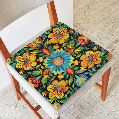Colorful Mexican Memory Foam Chair Cushion for Dining Chair Comfortable Mexican Flowers Seat Cushion Non Slip Kitchen Cafe Office Square Chair Pad - color: Multi 6